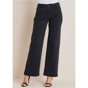 Venus Wide Leg Jeans Solid Black High Rise Stretch Pockets Size Petite 6P NWT
